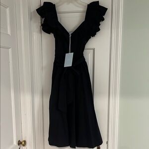 Black Knee-Length Fit and Flare Dress with Flutter Sleeves